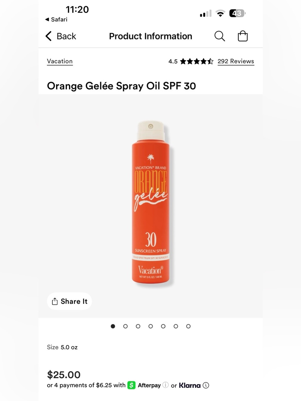Vacation Brand Orange Gelée Spray Oil SPF 30